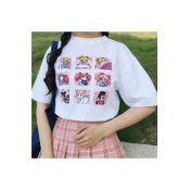 Cartoon Sailor Moon Print Half-Sleeved Loose Fitted T-Shirt for Girls