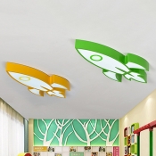 Colorful Rocket Ship Flush Light Nursing Room Acrylic Decorative LED Ceiling Lamp