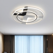 2 Rings LED Flushmount with X Shape Canopy Contemporary Metal Ceiling Light in Black and White
