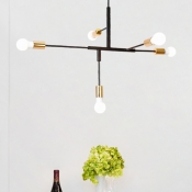 5 Heads Linear Suspended Light with Bare Bulb Modern Simple Metallic Chandelier in Brass