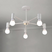 Metal Branch Style Hanging Light Fixture Minimalist 5 Bulbs Decorative Chandelier in White