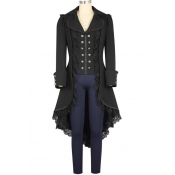 Women's Black Tuxedo Gothic Tailcoat Jacket Steampunk VTG Victorian Coat Wedding Uniform