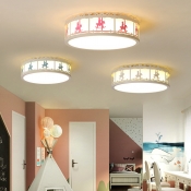 Drum Flush Light with Carousel Design Boys Girls Room Acrylic LED Ceiling Fixture in Blue/Pink/White