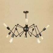 Multi Light Bare Bulb Hanging Light with Adjustable Arm Industrial Iron Chandelier Light in Black