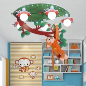 Ladybug 5 Lights Ceiling Lamp with Monkey White Acrylic Flush Light Fixture for Nursing Room