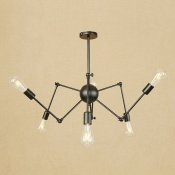 Adjustable Arm Chandelier Industrial Metal 6 Lights Hanging Lamp in Black for Sitting Room