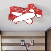 Blue/Red Prop Plane Flush Mount Metallic LED Lighting Fixture for Boys Girls Room