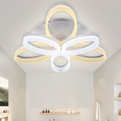 Simplicity Oval Ring LED Ceiling Light Metallic 6/12 Heads Semi Flush Mount in White for Coffee Shop