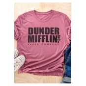 Summer Popular Letter DUNDER MIFFLIN Print Basic Pink T-Shirt