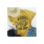 Indian Letter NOT ALL WHO WANDER ARE LOST Print Summer Yellow T-Shirt