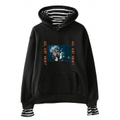American Rapper Stylish Pattern Stripe Patched Long Sleeve Pullover Casual Loose Hoodie