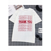 Summer Cool Letter THANK YOU Printed Loose Fit Short Sleeve T-Shirt