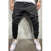 Mens Fashion Simple Plain Pleated-Front Skinny Fit Casual Pencil Pants