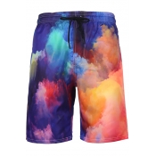 Fashion Quick Dry Tie-Dye Printed Drawstring Waist Mens Beach Relaxed Swim Shorts