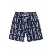 Fashion Big and Tall Navy Letter Stretch Quick Dry Unisex Swim Trunks Shorts with Drawcord and Pockets