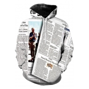 New Stylish Retro 3D Newspaper Printed Long Sleeve Pullover Sport Casual Hoodie