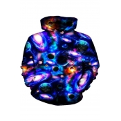 Unique Cool 3D Blue Galaxy Planet Pattern Long Sleeve Relaxed Pullover Hoodie