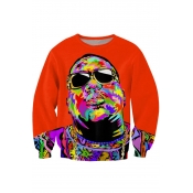 American Rapper Colorful Figure Painting Round Neck Long Sleeve Orange Sweatshirt