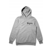 Simple Letter VEGAN Pattern Relaxed Fit Long Sleeve Pullover Grey Hoodie