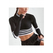Contrast Striped High Neck Long Sleeve Skinny Crop Sweater