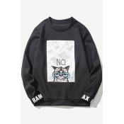 Cute Cartoon Cat Letter NO Printed Basic Casual Round Neck Long Sleeve Pullover Sweatshirt