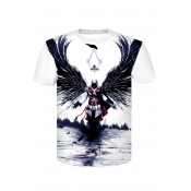 Black Wings Angel Cool 3D Printed Basic Short Sleeve White T-Shirt