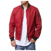 Men's Cool Simple Plain Stand-Collar Long Sleeve Zip Up Bomber Jacket
