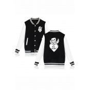 Funny Cartoon Wing Letter BE MINE Print Stand-Collar Button Down Baseball Jacket