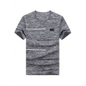 Simple Stripe Printed Fashion Heather Color Short Sleeve Dry-Fit Summer Basic T-Shirt for Men