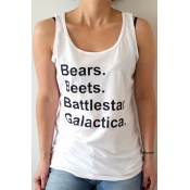 Summer Street Letter BEARS BEETS Scoop Neck Sleeveless White Relaxed Tank Top
