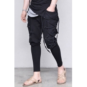 Cool Mens Simple Plain Unique Lace-Up Side Gathered Cuff Stylish Street Pants