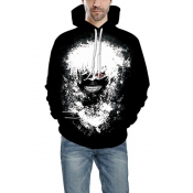 New Stylish 3D Printing Long Sleeve Relaxed Fit Black Hoodie