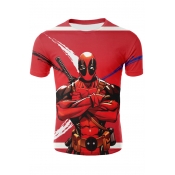 Comic Figure Print Short Sleeve Unisex Red T-Shirt