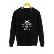 Funny Letter MOTHER OF CATS Crewneck Long Sleeve Regular-Fit Pullover Sweatshirt