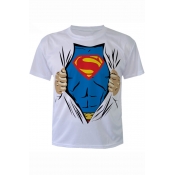 Funny 3D Comic Anime Superman Batman Printed Short Sleeve White Casual T-Shirt