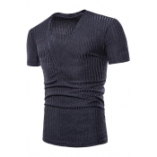 Men's Sexy Plunge V-Neck Short Sleeve Simple Plain Slim Fitted T-Shirt