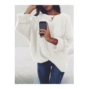 Winter Collection Plain Round Neck Ribbed Long Sleeve Sweater