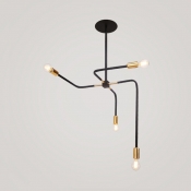 Black Curved Arm Hanging Light Modernism Minimalist Metallic 4 Heads Chandelier for Sitting Room