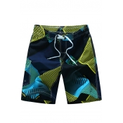 Trendy Style Drawstring Quick Drying Color Block Beachwear Swim Shorts for Guys with Side Cargo Pockets
