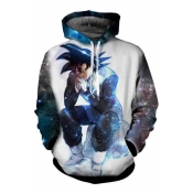 3D Galaxy Printed Sport Casual Drawstring Hoodie in White