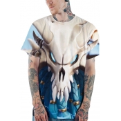 Cool 3D Skull Printing Quick Dry Unisex Light Blue T-Shirt