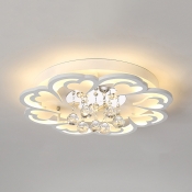 Living Room Flower Ceiling Fixture Acrylic Modern White LED Flush Ceiling Light with Clear Crystal