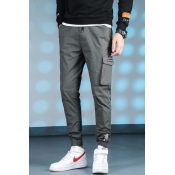 Men's New Fashion Drawstring-Waist Elastic Cuff Solid Cotton Cargo Pants
