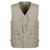 New Fashion Multi-Pocket V-Neck Button Closure Plain Outdoor Fishing Vest Photography Vest