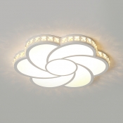 Flower Living Room Flush Light Acrylic Contemporary LED Ceiling Lamp with Clear Crystal in White