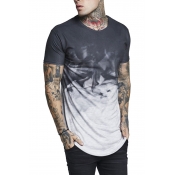 Men's Summer Trendy Ombre Color Basic Round Neck Short Sleeve Hipster T-Shirt