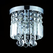 Modern Drum Flush Ceiling 1 Light Clear Crystal Chandelier in Chrome