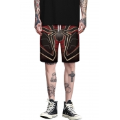 Men's Summer New Stylish 3D Printing Drawstring Waist Black Athletic Shorts