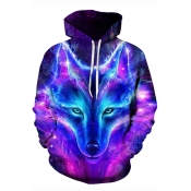 New Stylish Unique 3D Galaxy Wolf Printed Sport Casual Long Sleeve Unisex Hoodie in Purple