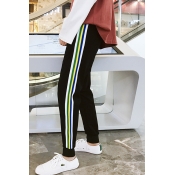 Guys Street Cool Stripe Side Drawstring-Waist Sport Loose Black Pants